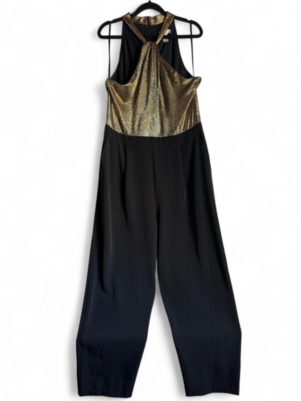 London Times Gold and Black Halter Jumpsuit